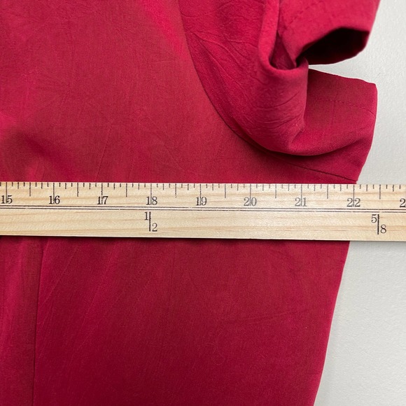 Vintage Laura Scott Pretty Silky Red Button Up Short Sleeve Collared Blouse - Picture 3 of 5